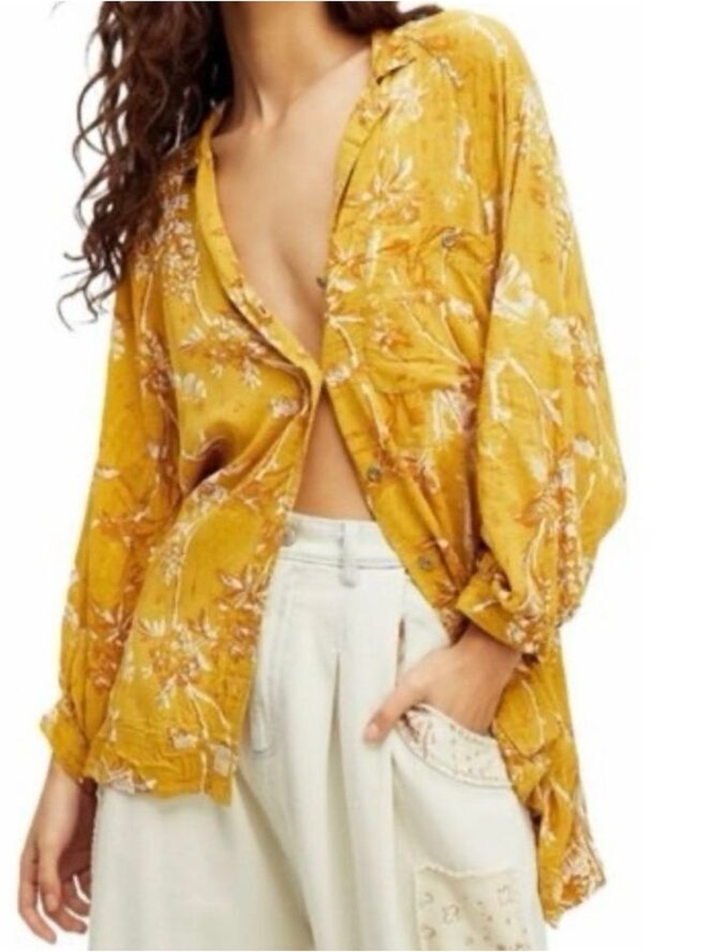 We The Free Mustard Floral Button-Down Shirt
